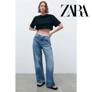 ZARA Women's Summer‎ Crop Top Solid Short Sleeve Round neck Crop T-Shirt